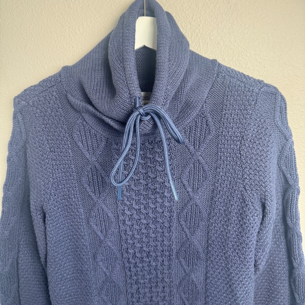 LL Bean Signature Sweater Women L Blue Cotton Funnel Neck Chunky Pocket Tunic - Picture 9 of 13